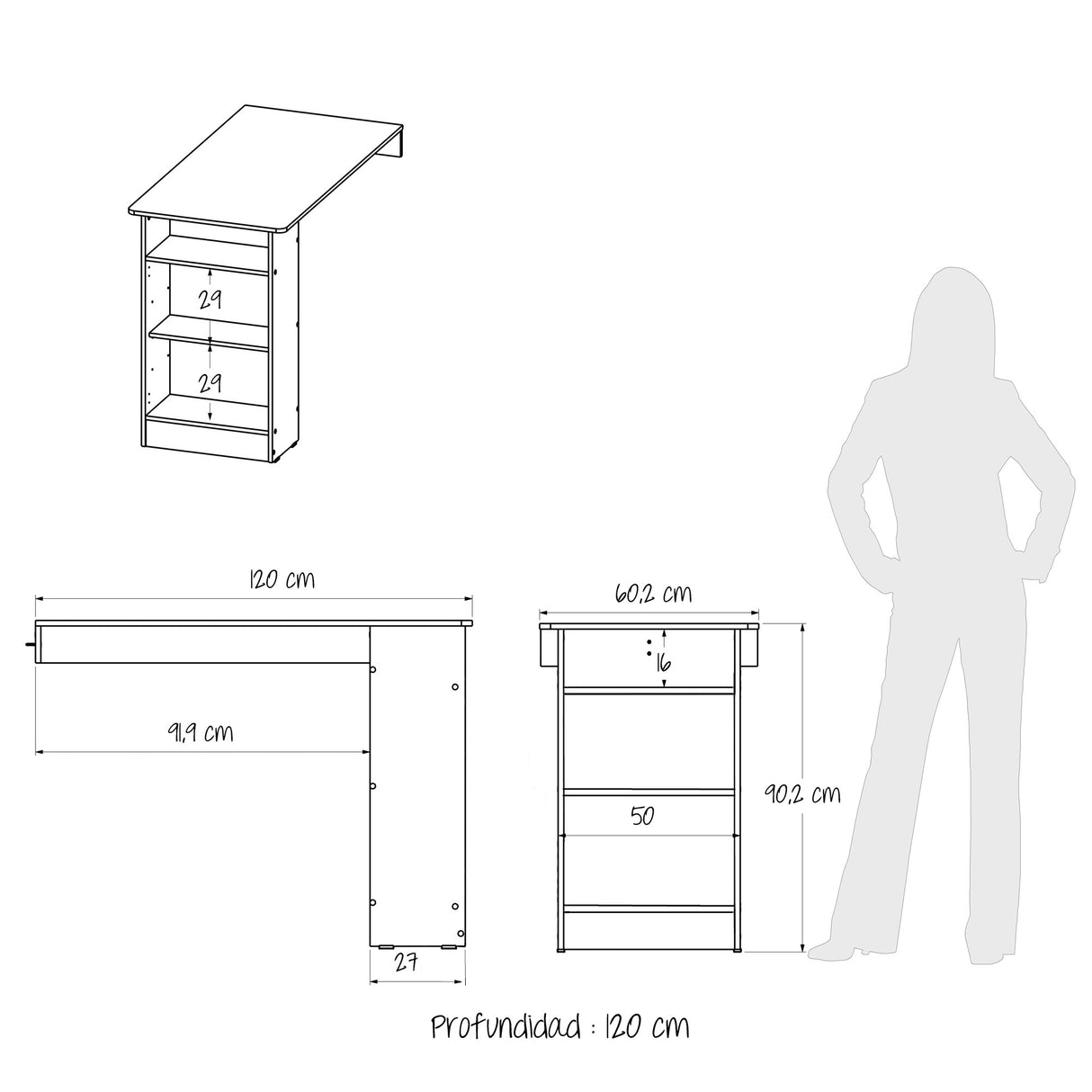 Barra de Cocina Rosy Duna 120x90cm con Tres Compartimientos - Barras y Muebles Auxiliares | Bylmo