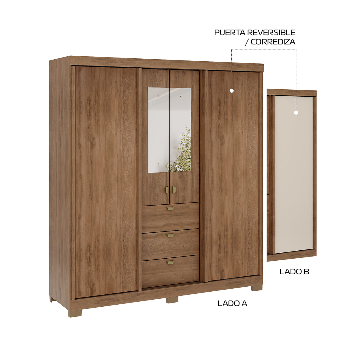 Closet Munari Freijo 180x200cm Con Tres Cajones Y Cuatro Entrepaños - Closets | Bylmo