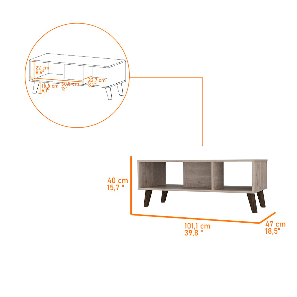 Mesa de Centro Cincinatti Z Ceniza 101x40cm Rectangular - Mesas de Centro | Bylmo