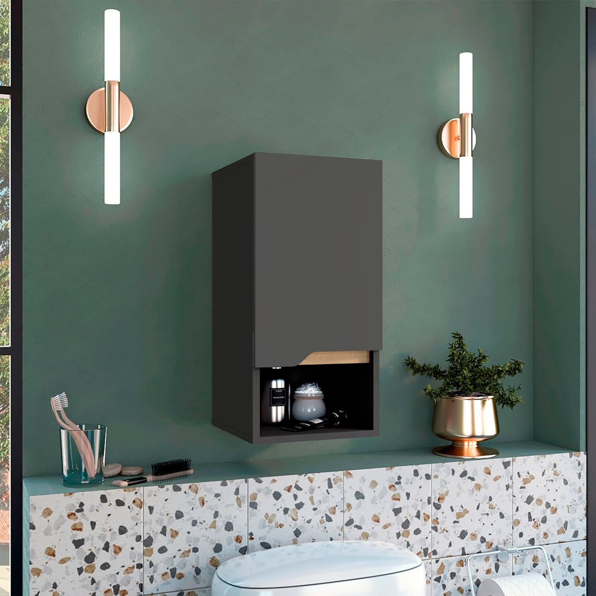 Armario de Baño Laurent Plomo y Duna 30x62cm Flotante - Muebles para Baño | Bylmo