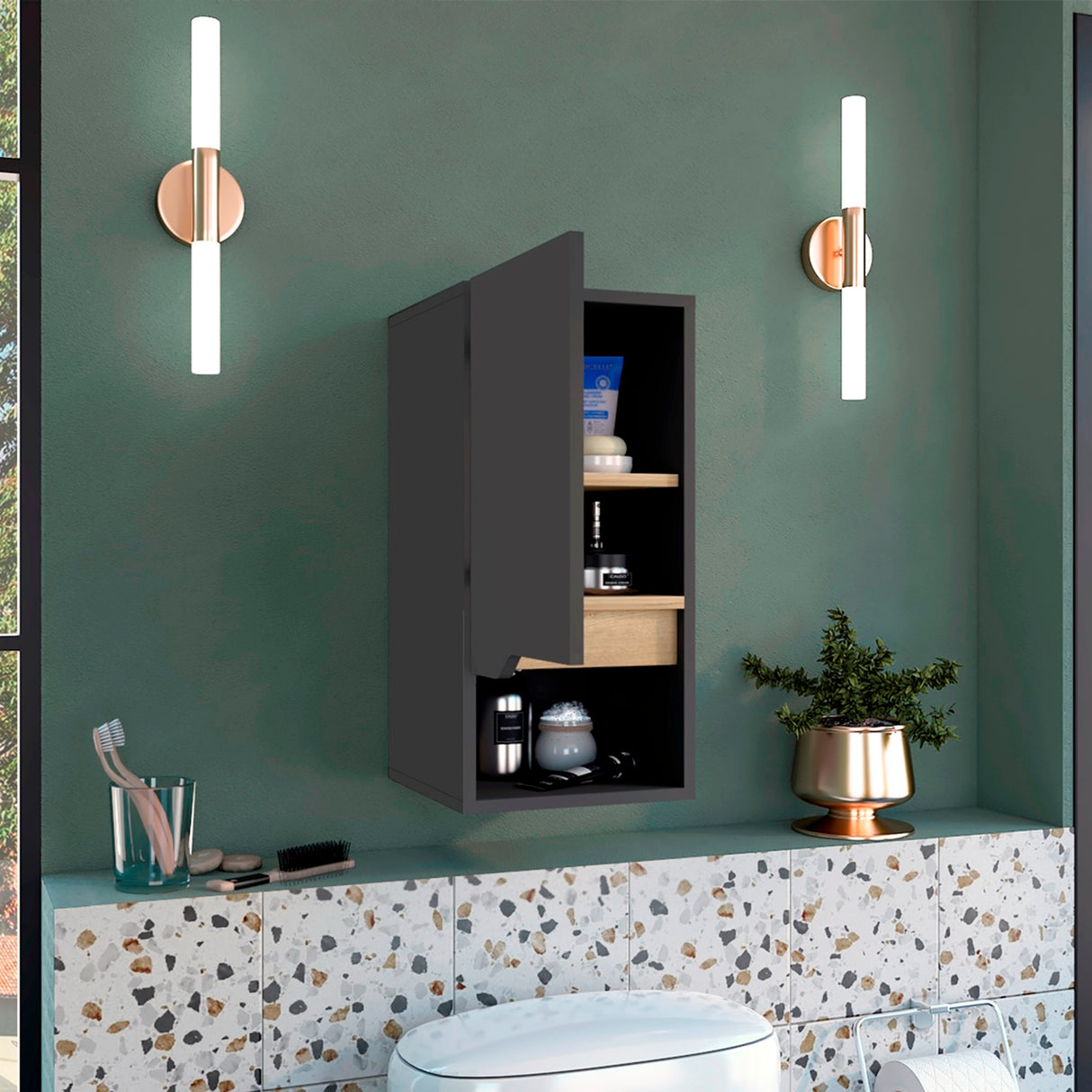 Armario de Baño Laurent Plomo y Duna 30x62cm Flotante - Muebles para Baño | Bylmo