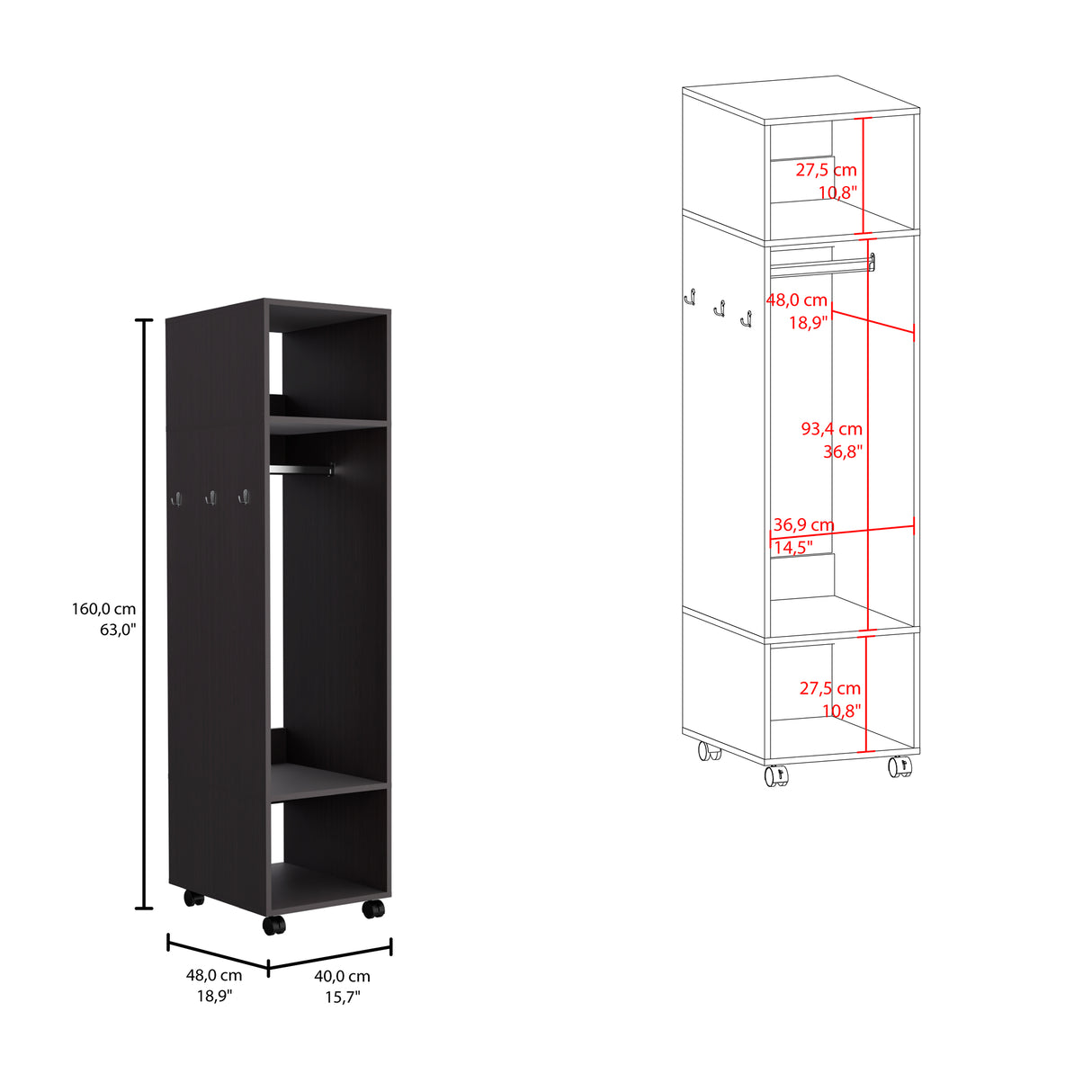 Closet Custer Wengue 40x160cm Con Tres Compartimientos - Closets | Bylmo