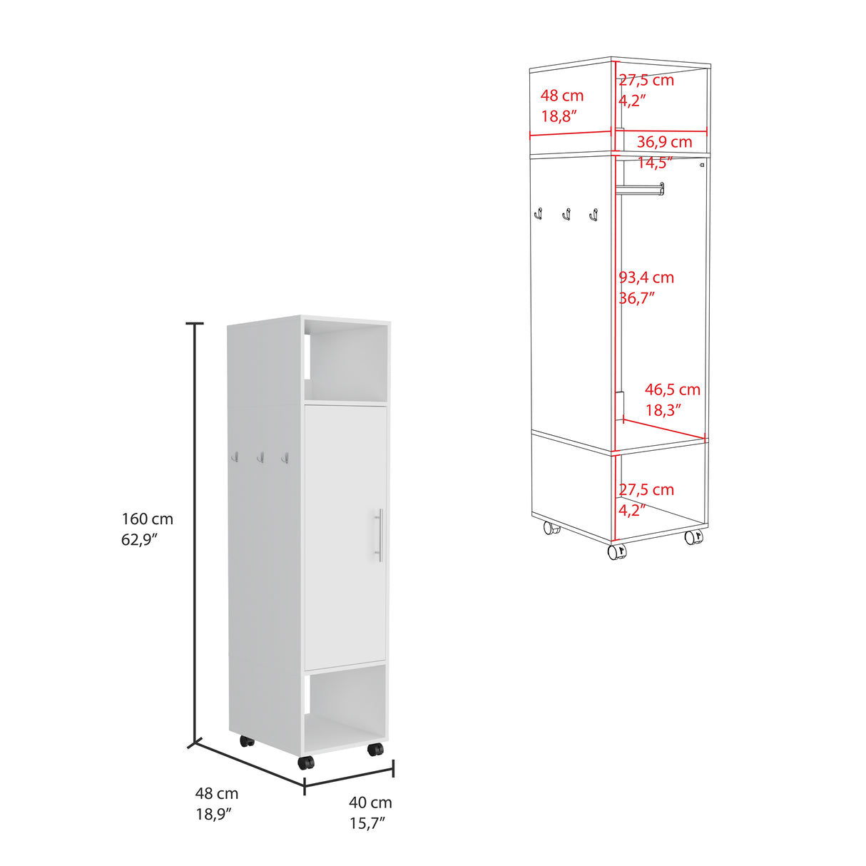 Closet Custer Blanco 40x160cm Con Tres Compartimientos y Puertas - Closets | Bylmo