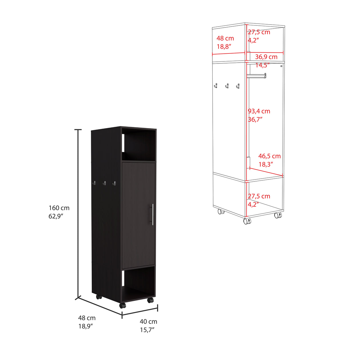 Closet Custer Wengue 40x160cm Con Tres Compartimientos y Puertas - Closets | Bylmo