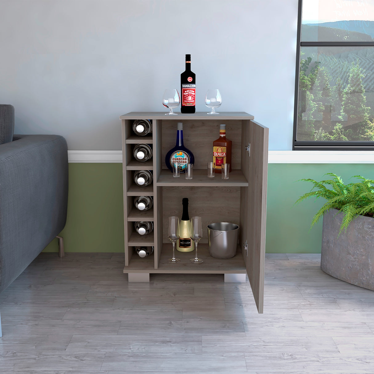 Bar Bajo Aurora Ceniza 62x81.7cm con Portabotellas - Bares | Bylmo