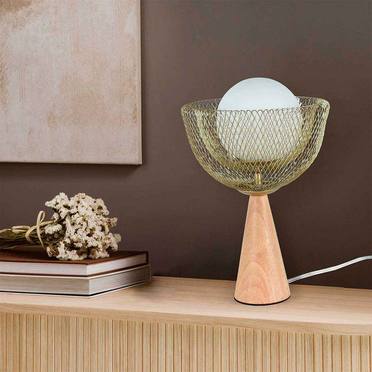 Lámpara de Mesa Mel Dorado 25x38cm con Bombilla - Iluminacion | Bylmo