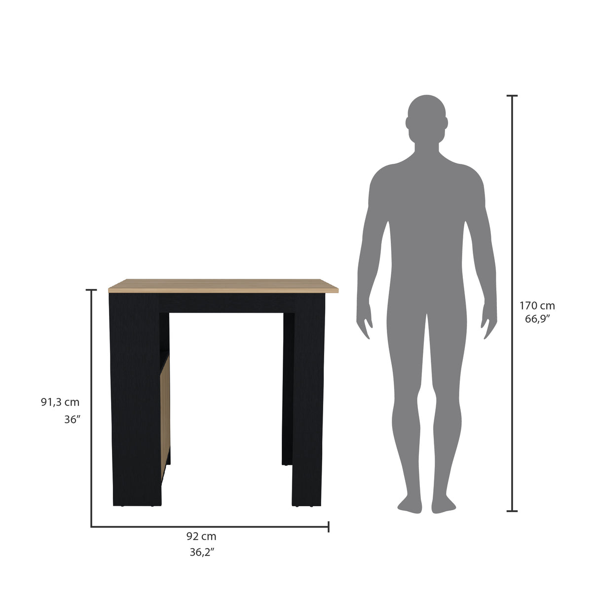 Isla de Cocina Stirling Wengue y Fresno Europeo 92x91.3cm con Mesón de Madera - Barras y Muebles Auxiliares | Bylmo