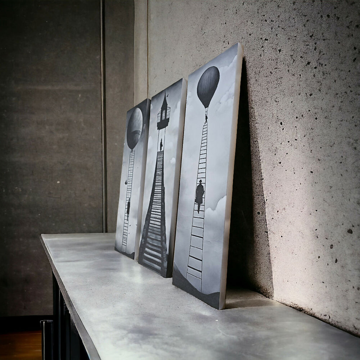 Set 3 Cuadros de Lienzo Escaleras Monocromáticas 18x60cm Decorativos - Cuadros | Bylmo