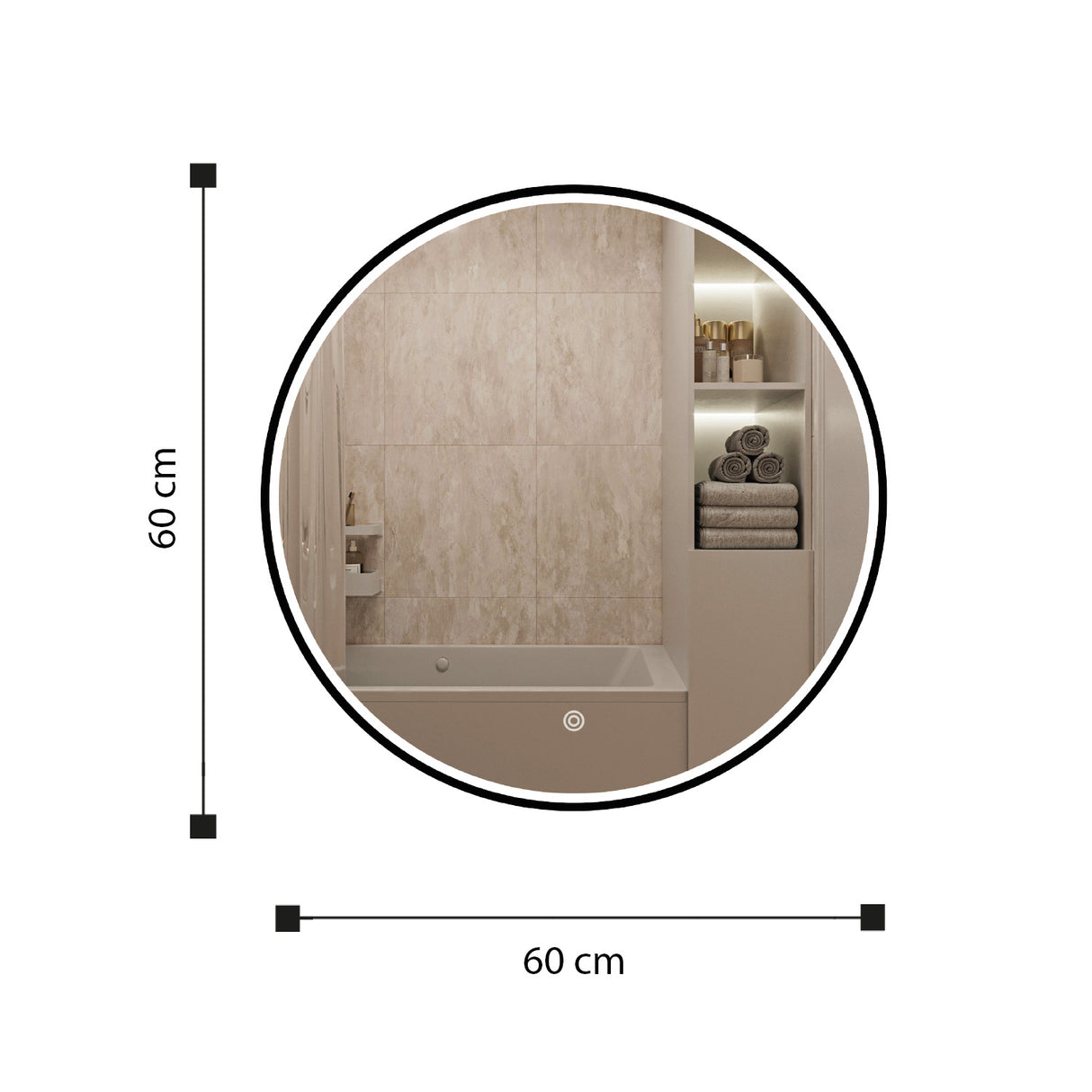 Espejo Led Redondo De Pared Moderno 60x60cm con Marco Metálico - Espejos Decorativos | Bylmo