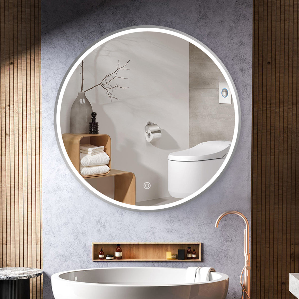 Espejo Led Redondo De Pared Moderno 60x60cm Sin Marco - Espejos Decorativos | Bylmo