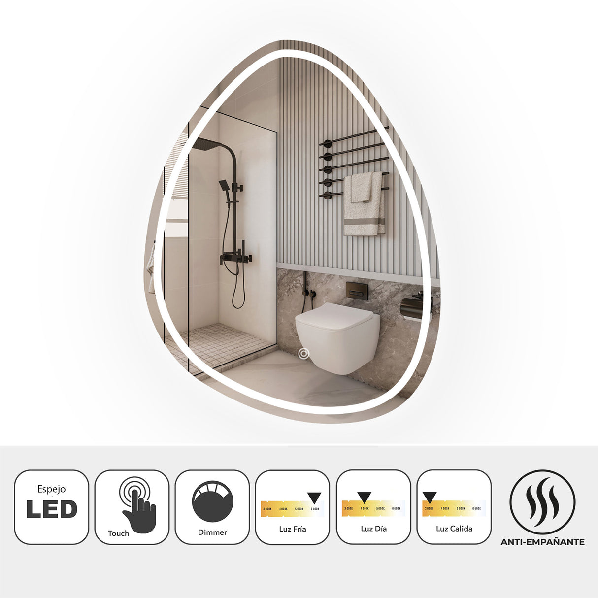 Espejo Led Ovalado De Pared Moderno 70x90cm Sin Marco - Espejos Decorativos | Bylmo