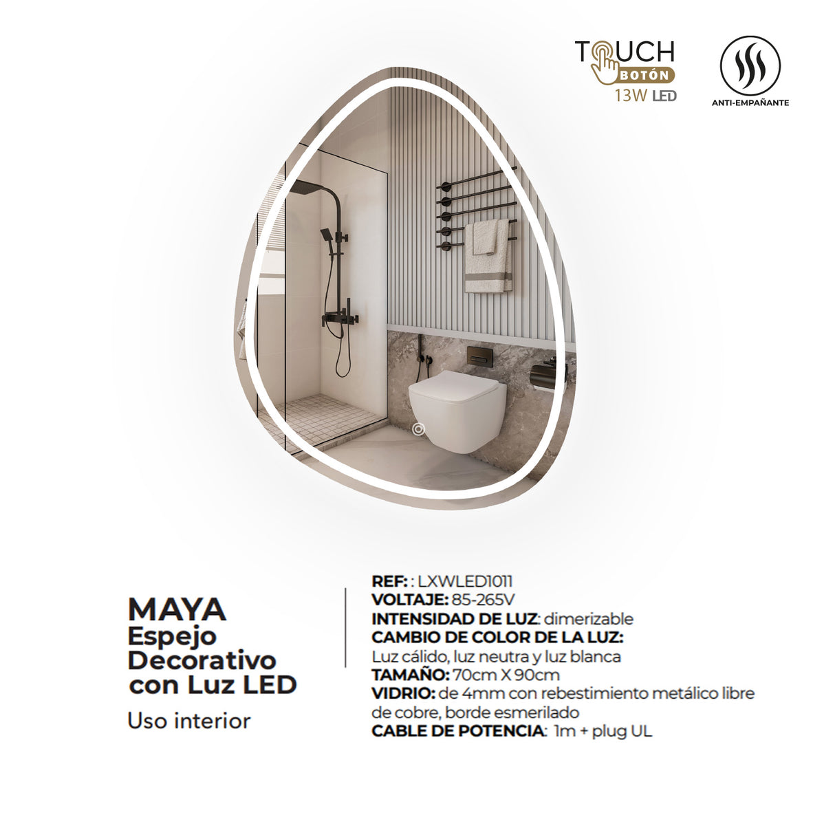 Espejo Led Ovalado De Pared Moderno 70x90cm Sin Marco - Espejos Decorativos | Bylmo