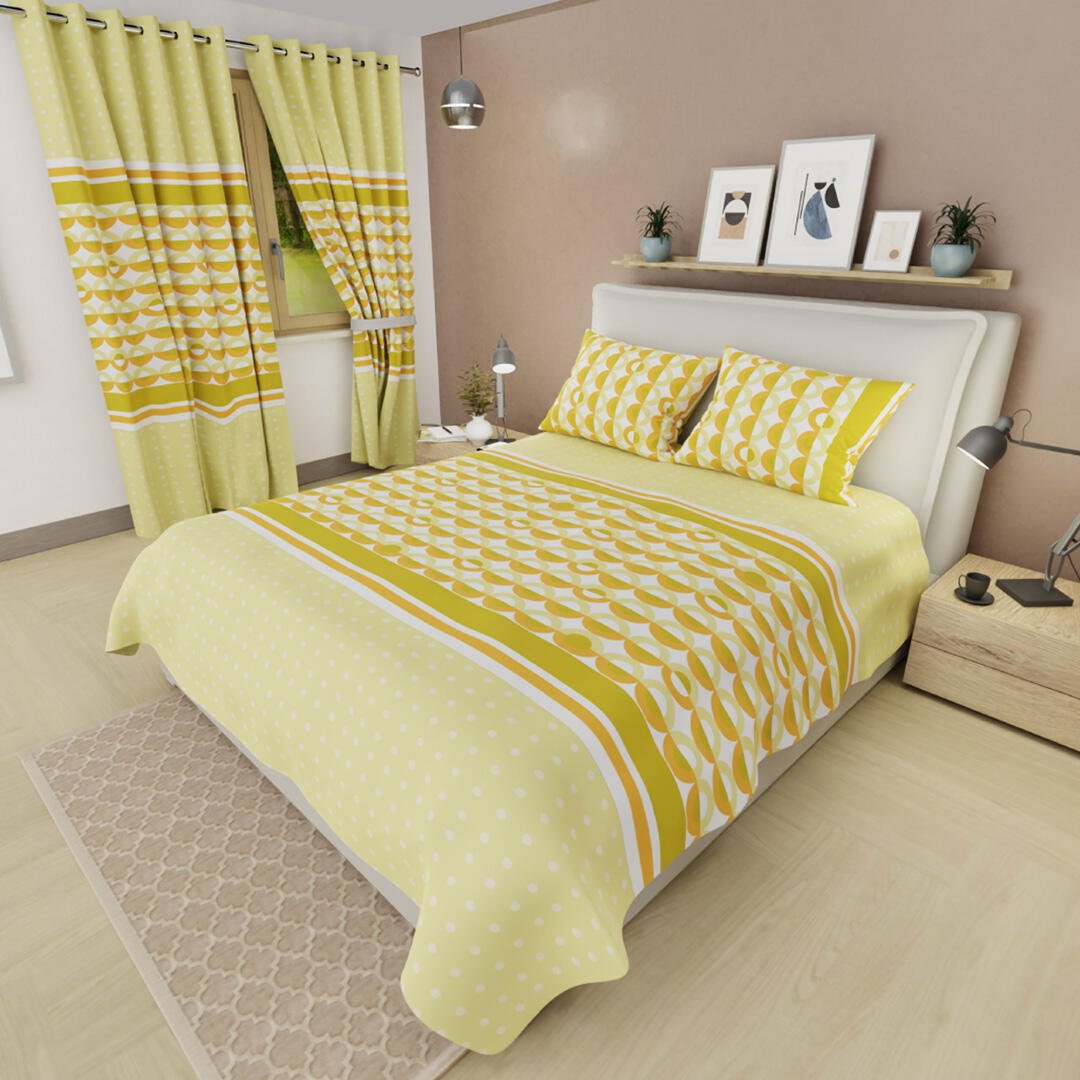 Juego de Sabanas Limila Amarillo y Mostaza para Cama Sencillo 100 X 190 Cm Círculos Entrelazados - Sabanas | Bylmo