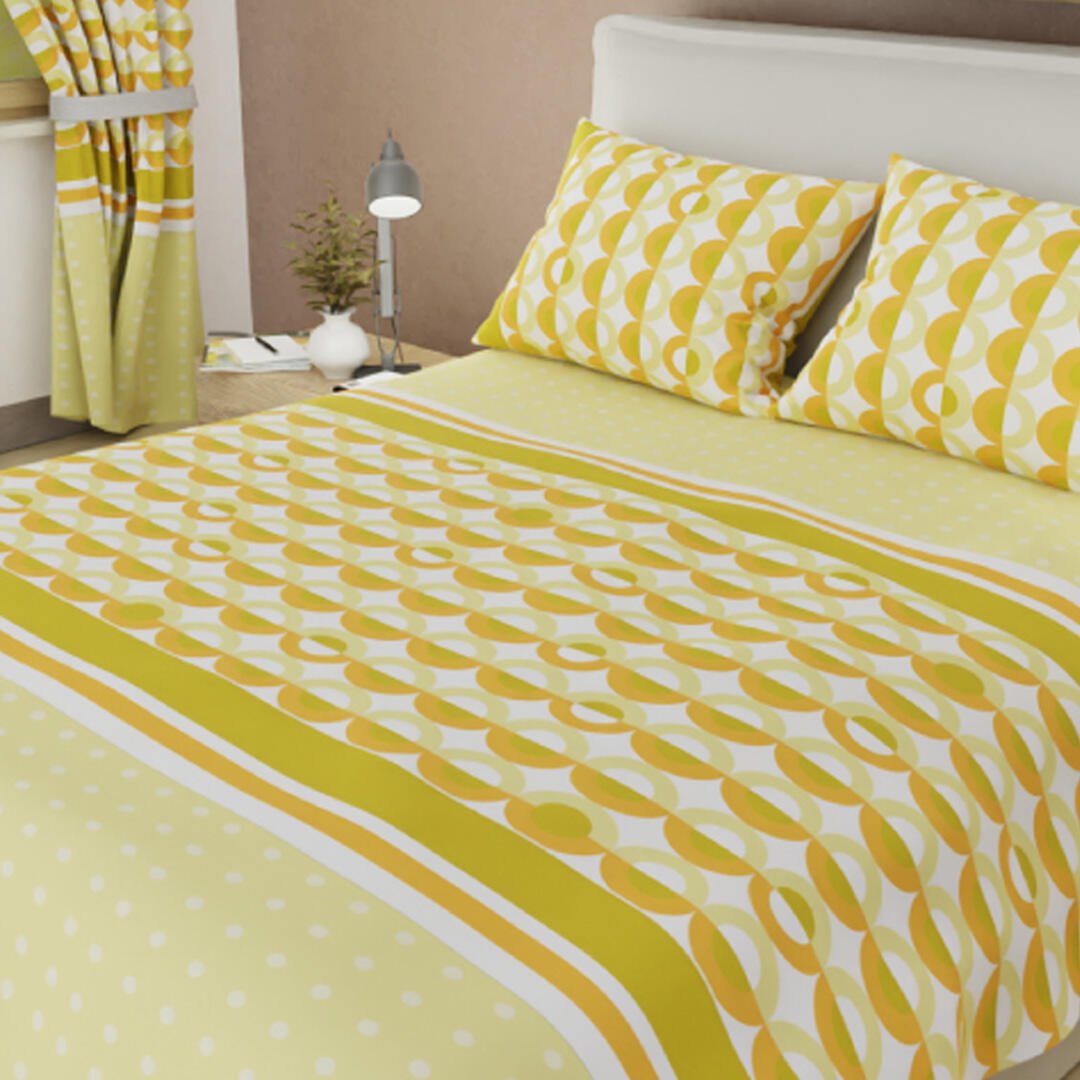 Juego de Sabanas Limila Amarillo y Mostaza para Cama Sencillo 100 X 190 Cm Círculos Entrelazados - Sabanas | Bylmo