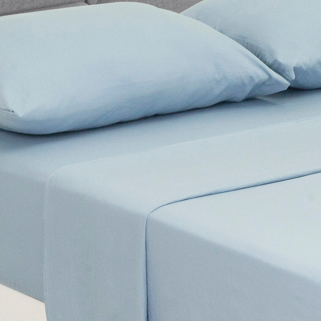 Juego de Sabanas Cotton Sense Azul Claro para Cama Queen 160 X 190 Cm Fondo Entero - Sabanas | Bylmo