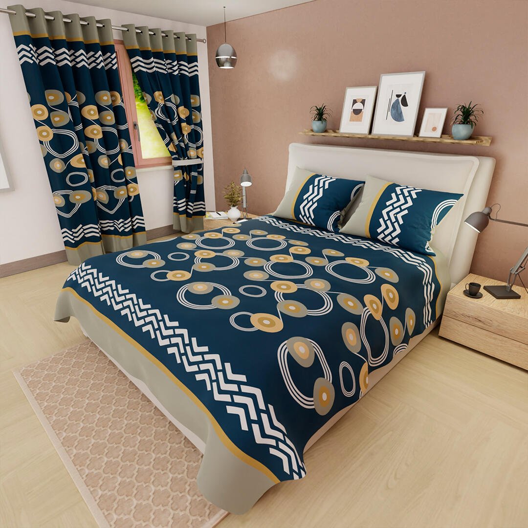 Juego de Sabanas Limila Azul Oscuro y Blanco para Cama King 200 X 200 Cm Círculos Entrelazados - Sabanas | Bylmo