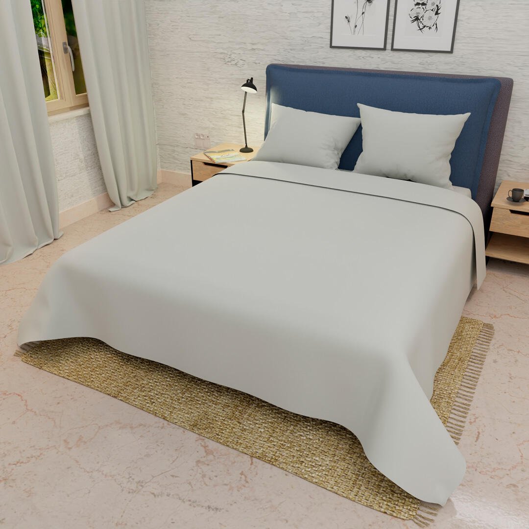 Combo Juego de Sabanas y Cortina Lecanio Gris Claro Fondo Entero Para Cama Doble 140 X 190 Cm - Sabanas | Bylmo