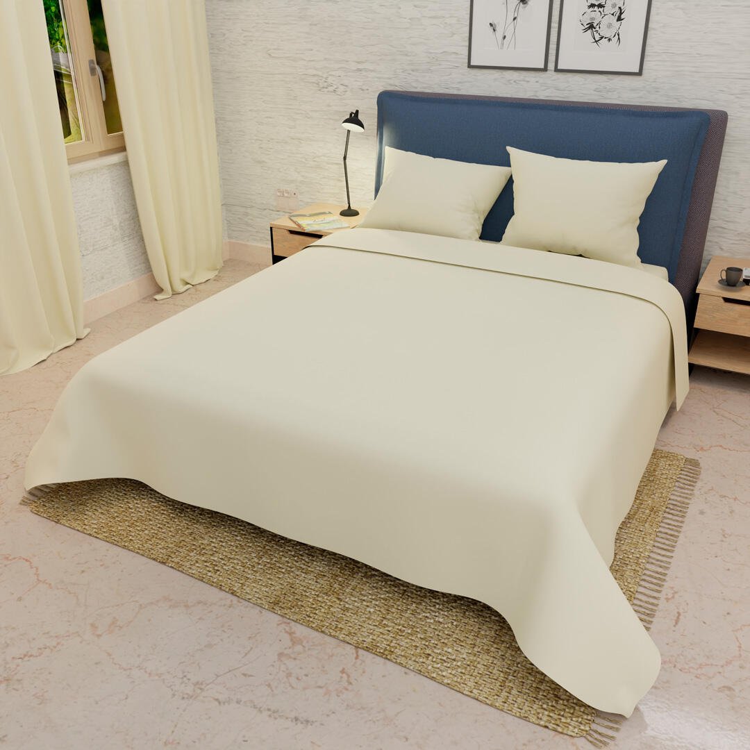 Combo Juego de Sabanas y Cortina Lecanio Beige Fondo Entero Para Cama Doble 140 X 190 Cm - Sabanas | Bylmo