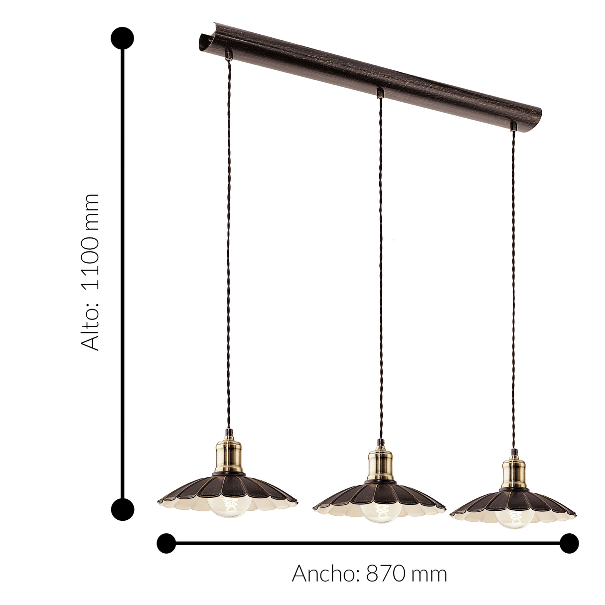 Lámpara Colgante Vintage Negra 3 Luces 25x87x110cm Estilo Industrial - Iluminacion | Bylmo