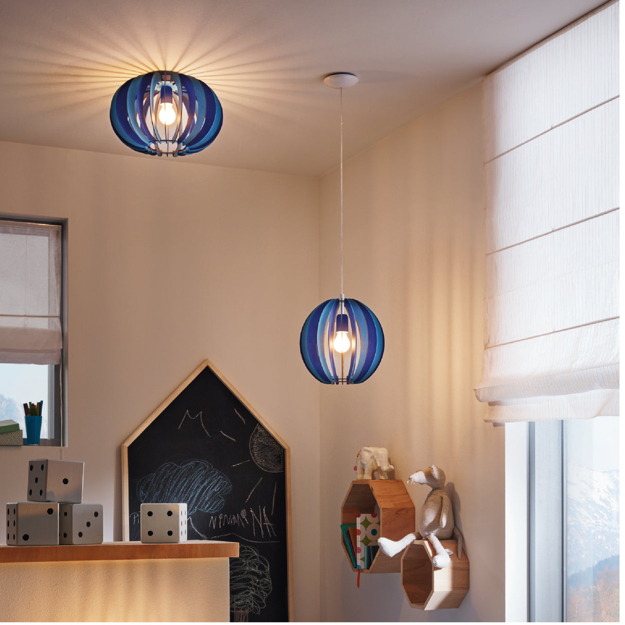 Lámpara Colgante Rústico Azul 30x30x110cm Madera Ajustable - Iluminacion | Bylmo