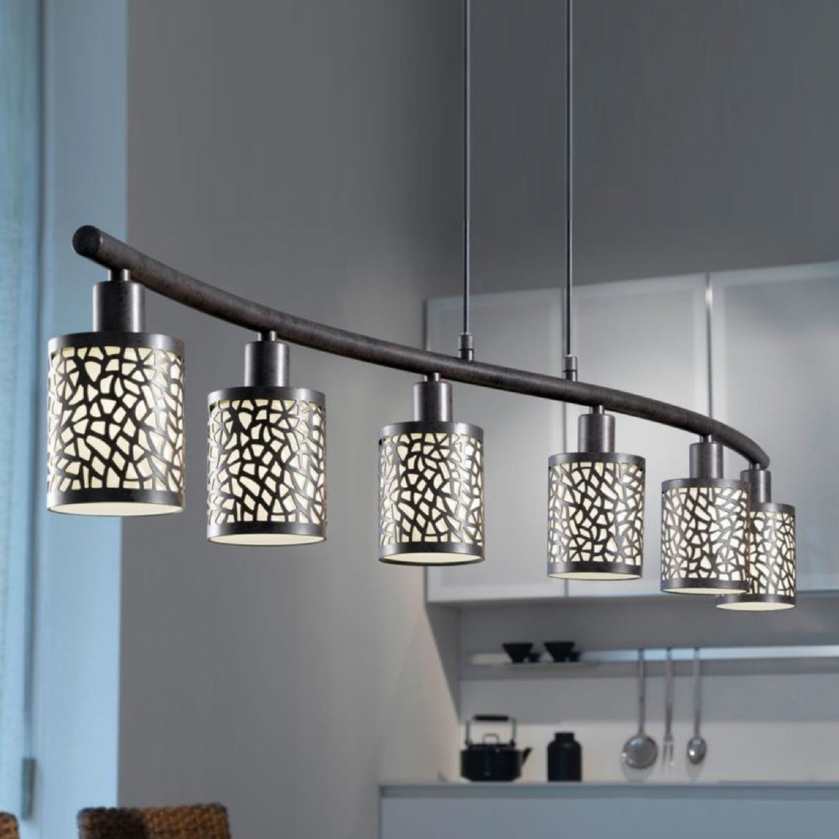 Lámpara Colgante Rústico ACERO 10x68x110cm Café Ajustable IP20 4 Luces - Iluminacion | Bylmo