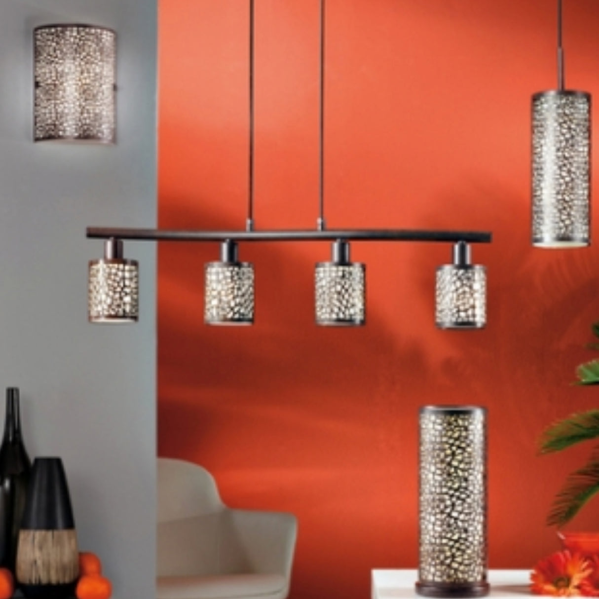 Lámpara Colgante Rústico ACERO 10x68x110cm Café Ajustable IP20 4 Luces - Iluminacion | Bylmo