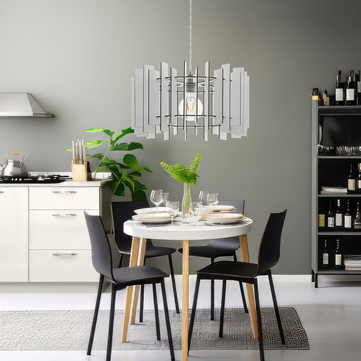 Lámpara Colgante Rústico 44x44x110 Blanco Madera - Iluminacion | Bylmo