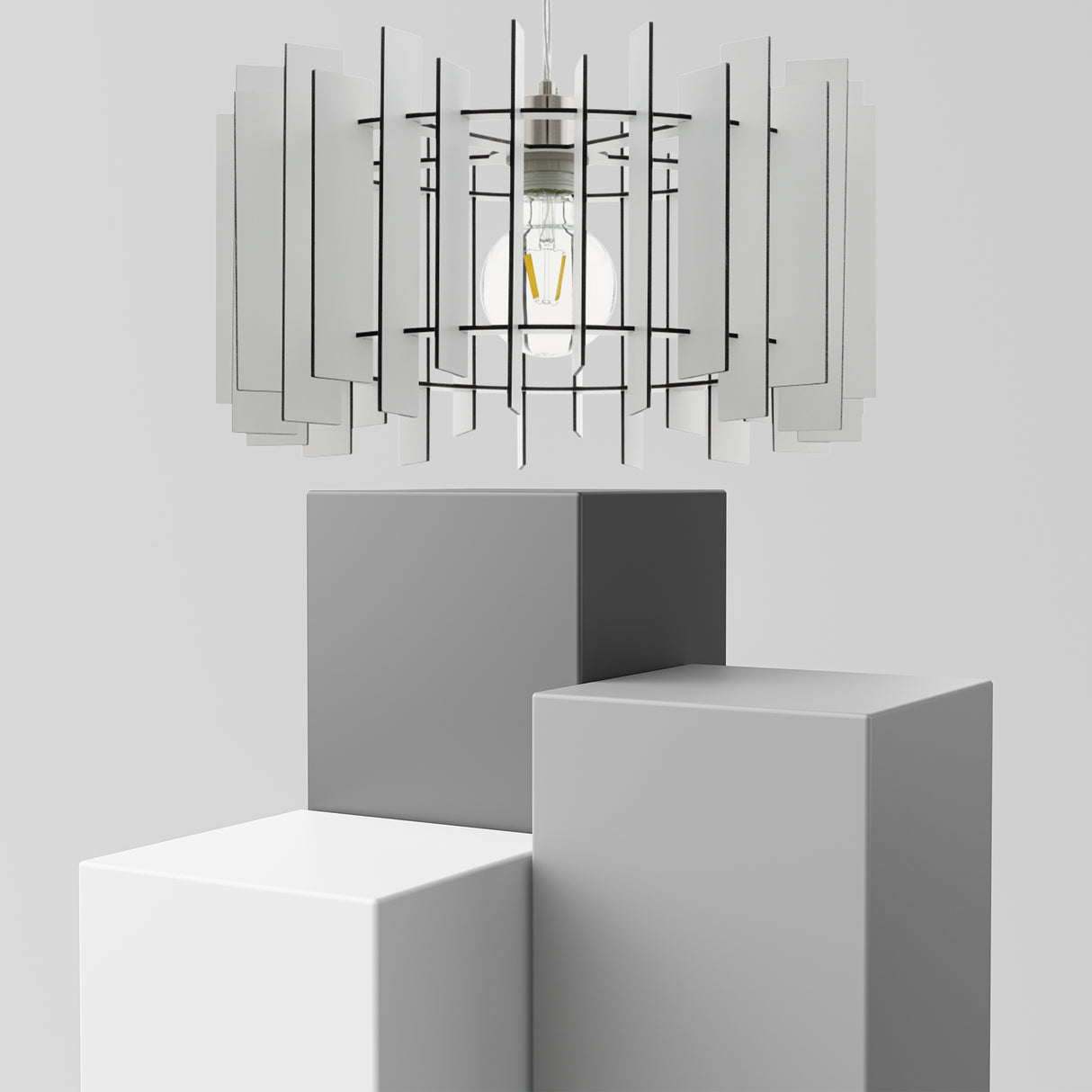 Lámpara Colgante Rústico 44x44x110 Blanco Madera - Iluminacion | Bylmo