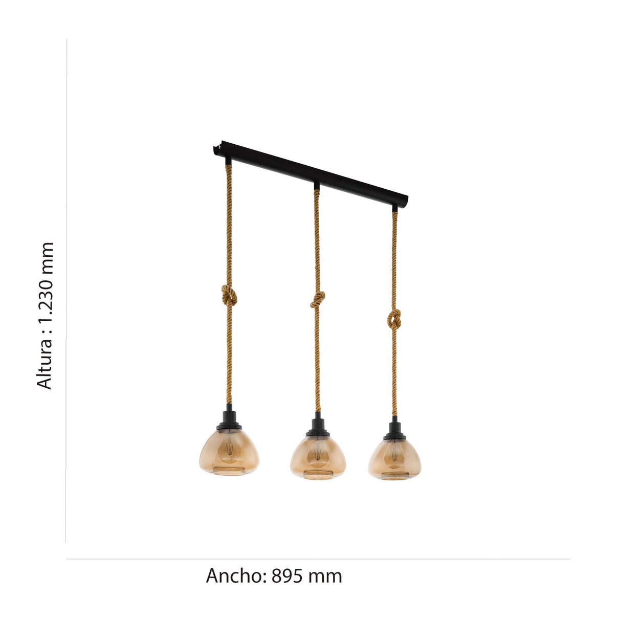 Lámpara Colgante Rústico Negro 3 Luces 19x89x123cm. - Iluminacion | Bylmo