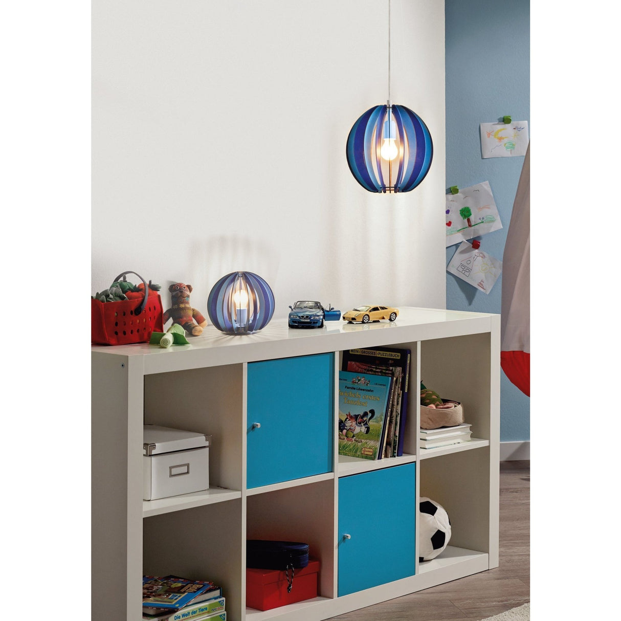 Lámpara de Mesa Rústico Azul 25x25x22cm Madera 110V LED 1100lm - Iluminacion | Bylmo