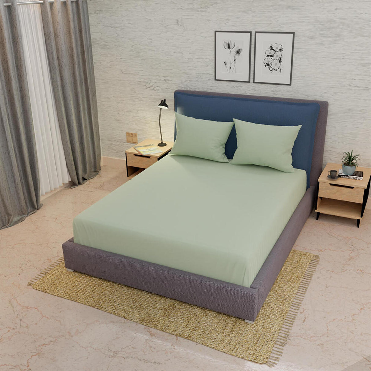 Sábana Ajustable My House Verde Claro Fondo Entero Para Cama Doble 140 X 190 Cm - Sabanas | Bylmo