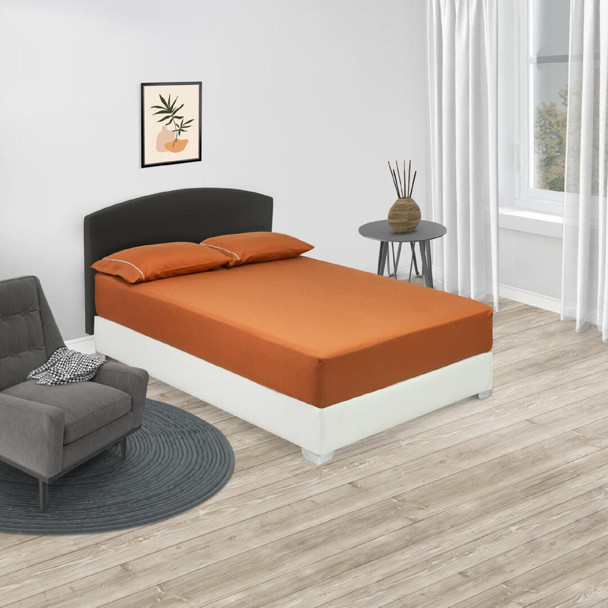 Sábana Ajustable Básica Terracota Fondo Entero Para Cama Queen 160 X 190 Cm - Sabanas | Bylmo