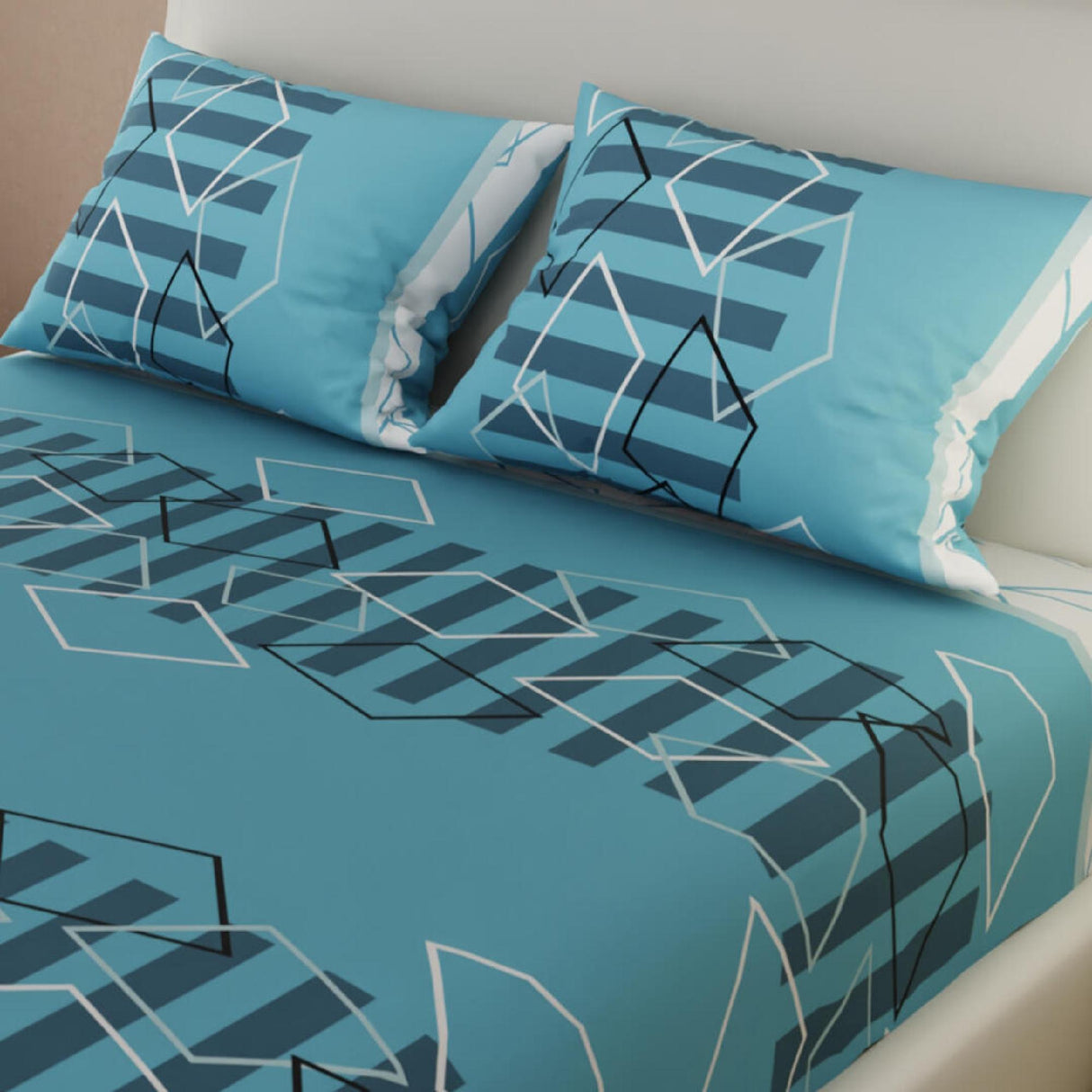 Sábana Ajustable Serebel Azul Celeste de Figuras Geométricas Para Cama Doble 140 X 190 Cm - Sabanas | Bylmo