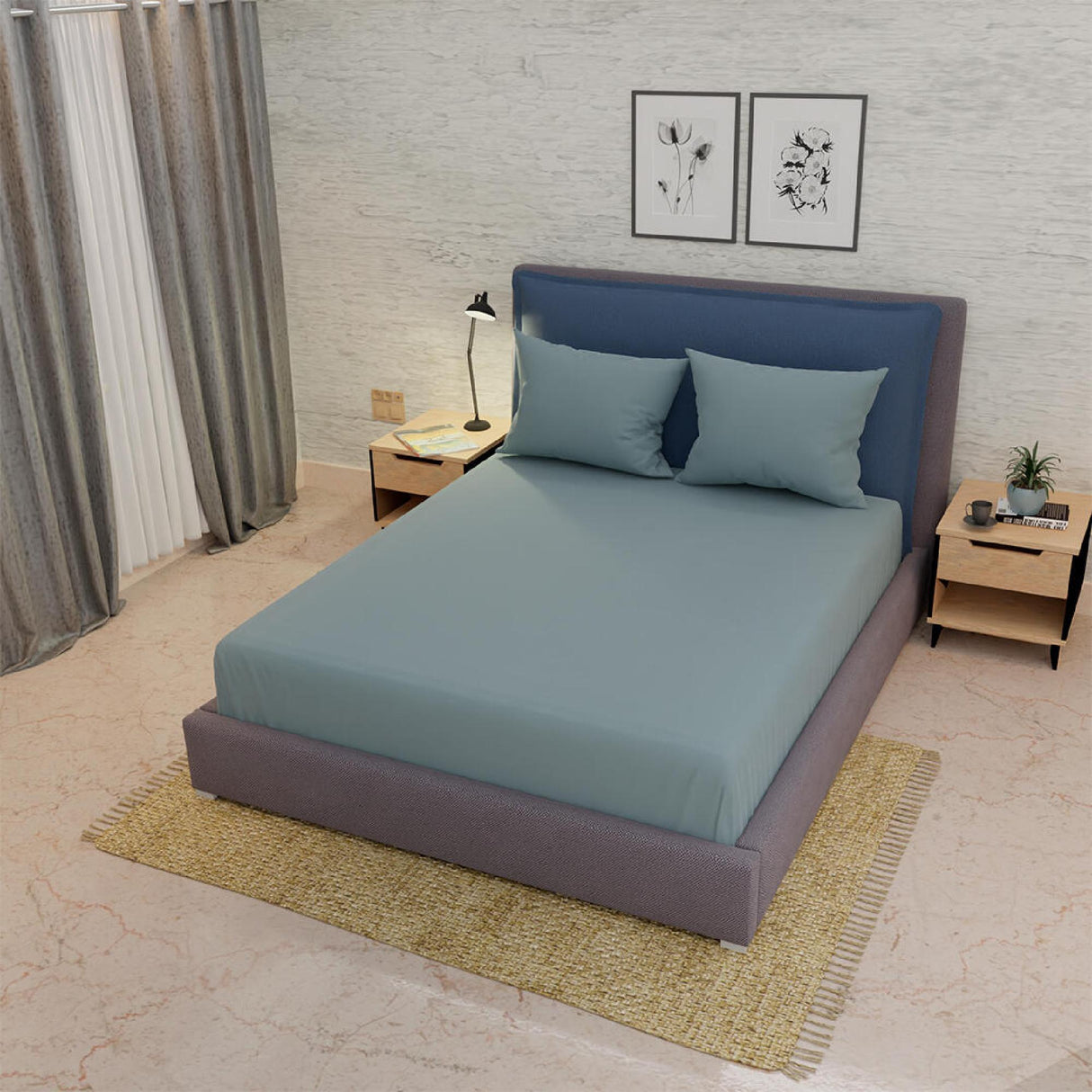 Sábana Ajustable My House Gris Azulado Fondo Entero Para Cama Doble 140 X 190 Cm - Sabanas | Bylmo
