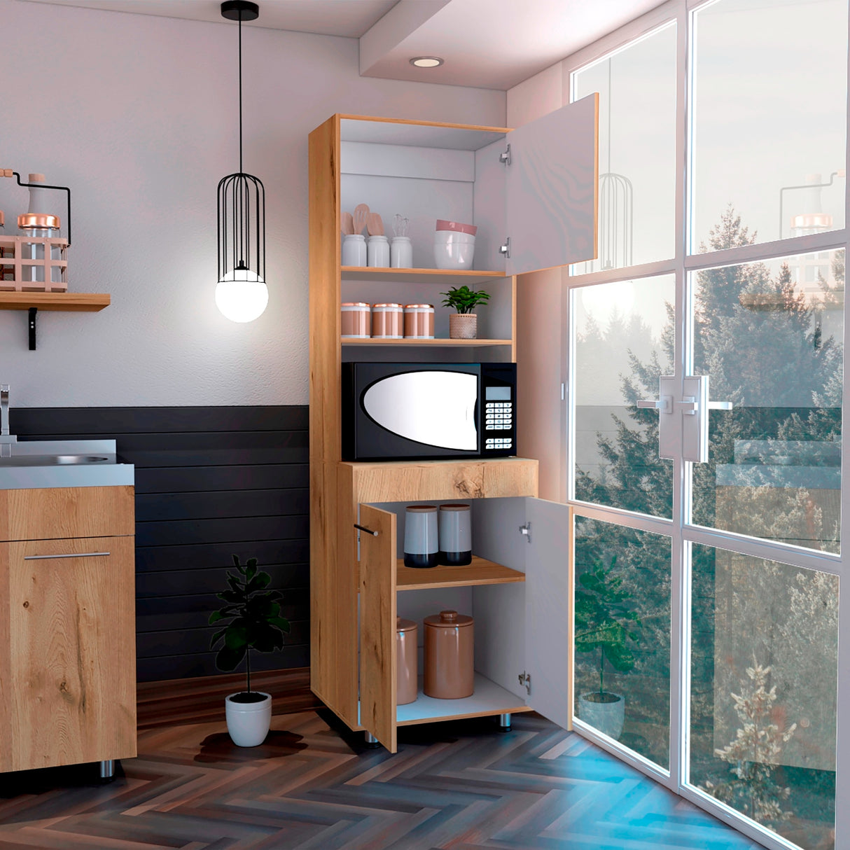 Alacena Orion Duna y Blanco 50.3x200cm con Un Cajón - Alacenas y Muebles Microondas | Bylmo