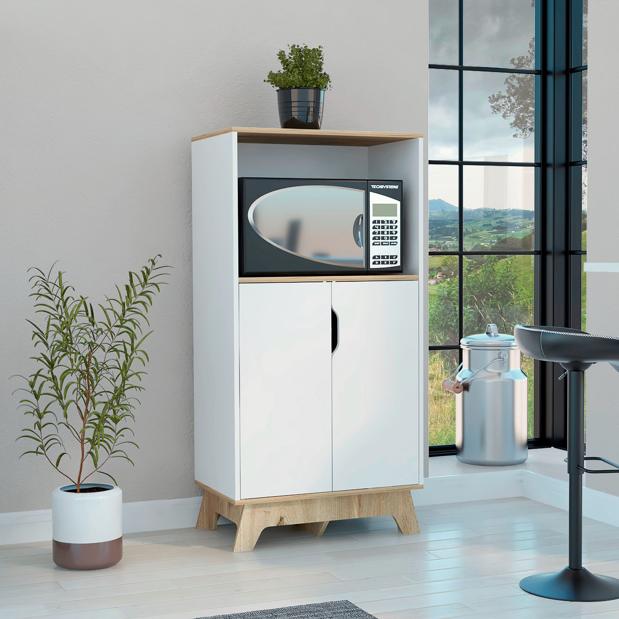 Mueble Microondas Bicolor Blanco y Duna 40x130cm Sin Cajones - Alacenas y Muebles Microondas | Bylmo