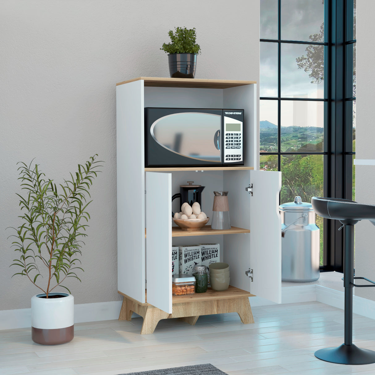 Mueble Microondas Bicolor Blanco y Duna 40x130cm Sin Cajones - Alacenas y Muebles Microondas | Bylmo