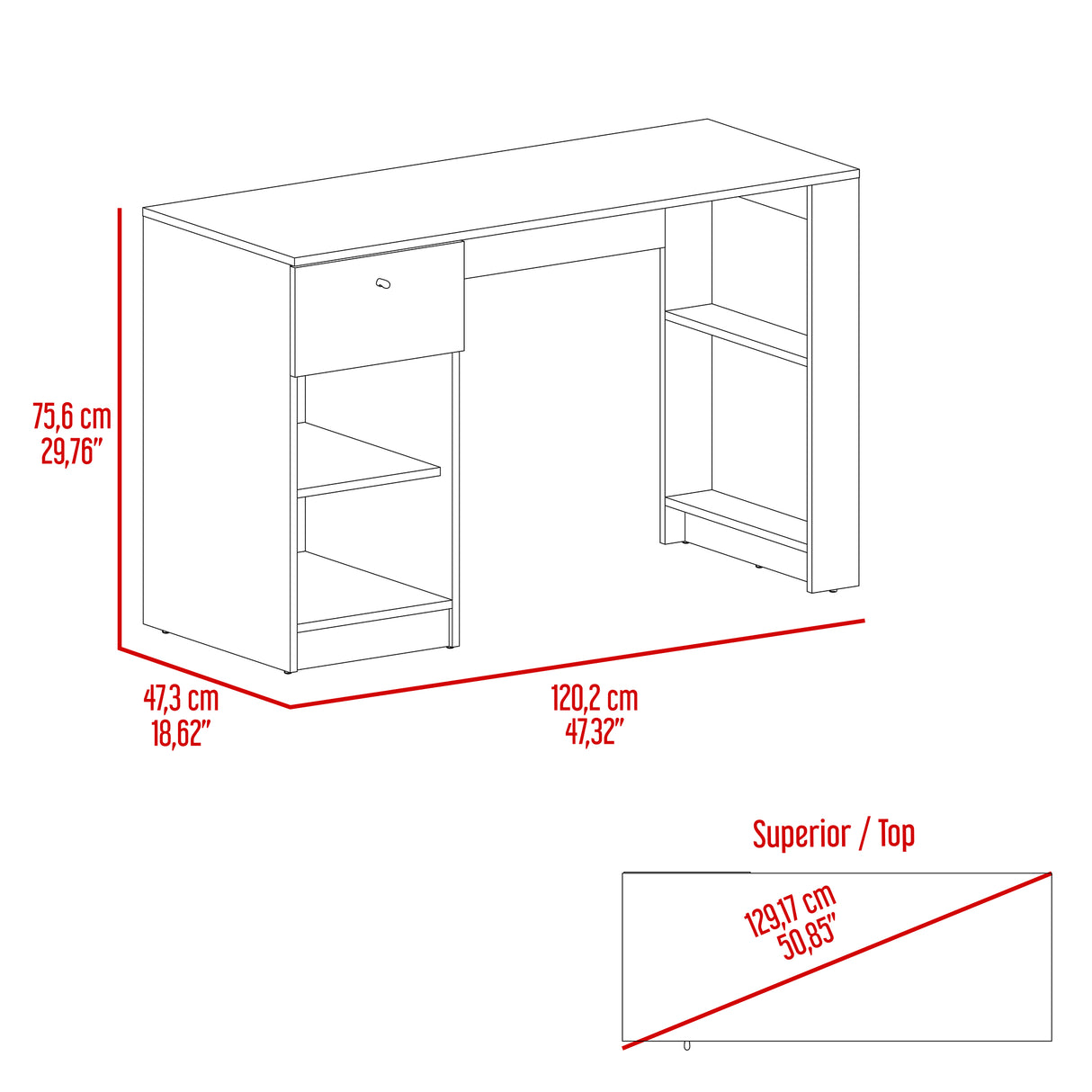 Escritorio Home Blanco 120.2x75.6cm con Organizado de Libros - Escritorios | Bylmo