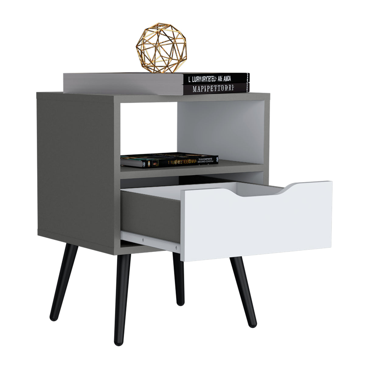 Mesa de Noche Wenden Plomo y Blanco 40x53cm con Patas - Mesas de Noche | Bylmo