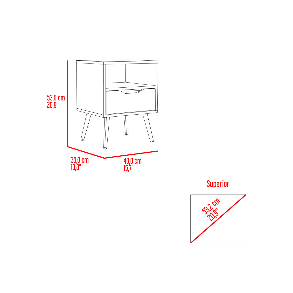 Mesa de Noche Wenden Plomo y Blanco 40x53cm con Patas - Mesas de Noche | Bylmo