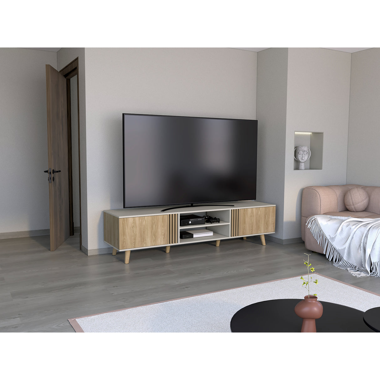 Rack de TV Shawnee Fresno Europeo y Capri 200x50cm para TV Hasta 75 pulgadas - Muebles de TV | Bylmo