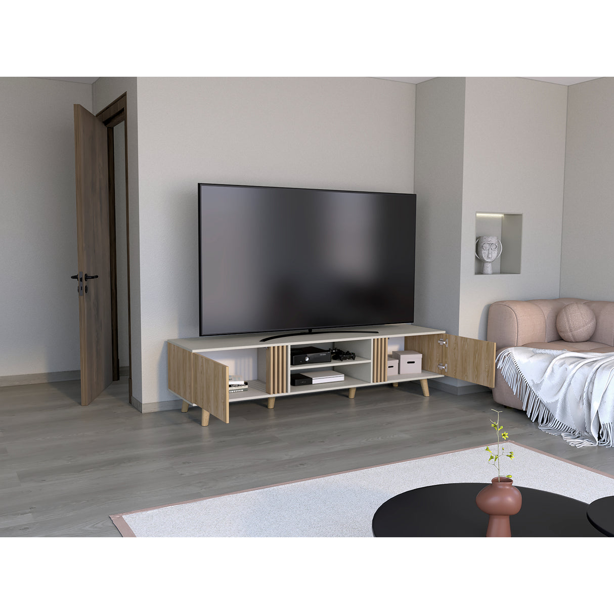 Rack de TV Shawnee Fresno Europeo y Capri 200x50cm para TV Hasta 75 pulgadas - Muebles de TV | Bylmo