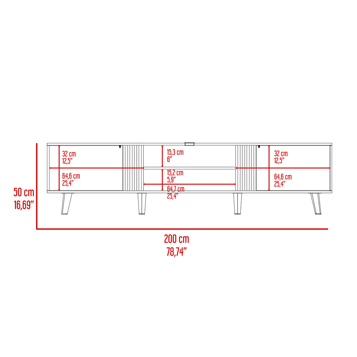 Rack de TV Shawnee Fresno Europeo y Capri 200x50cm para TV Hasta 75 pulgadas - Muebles de TV | Bylmo