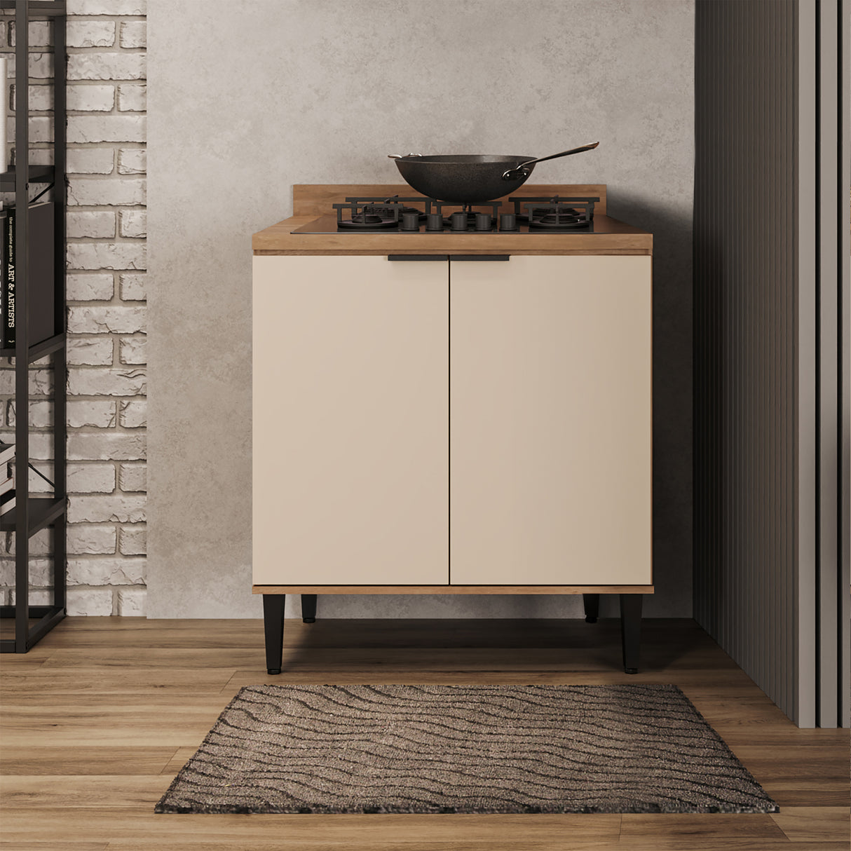 Mueble Inferior de Cocina Freijo Y Beige 80x90cm Con Mesón - Muebles Inferiores | Bylmo