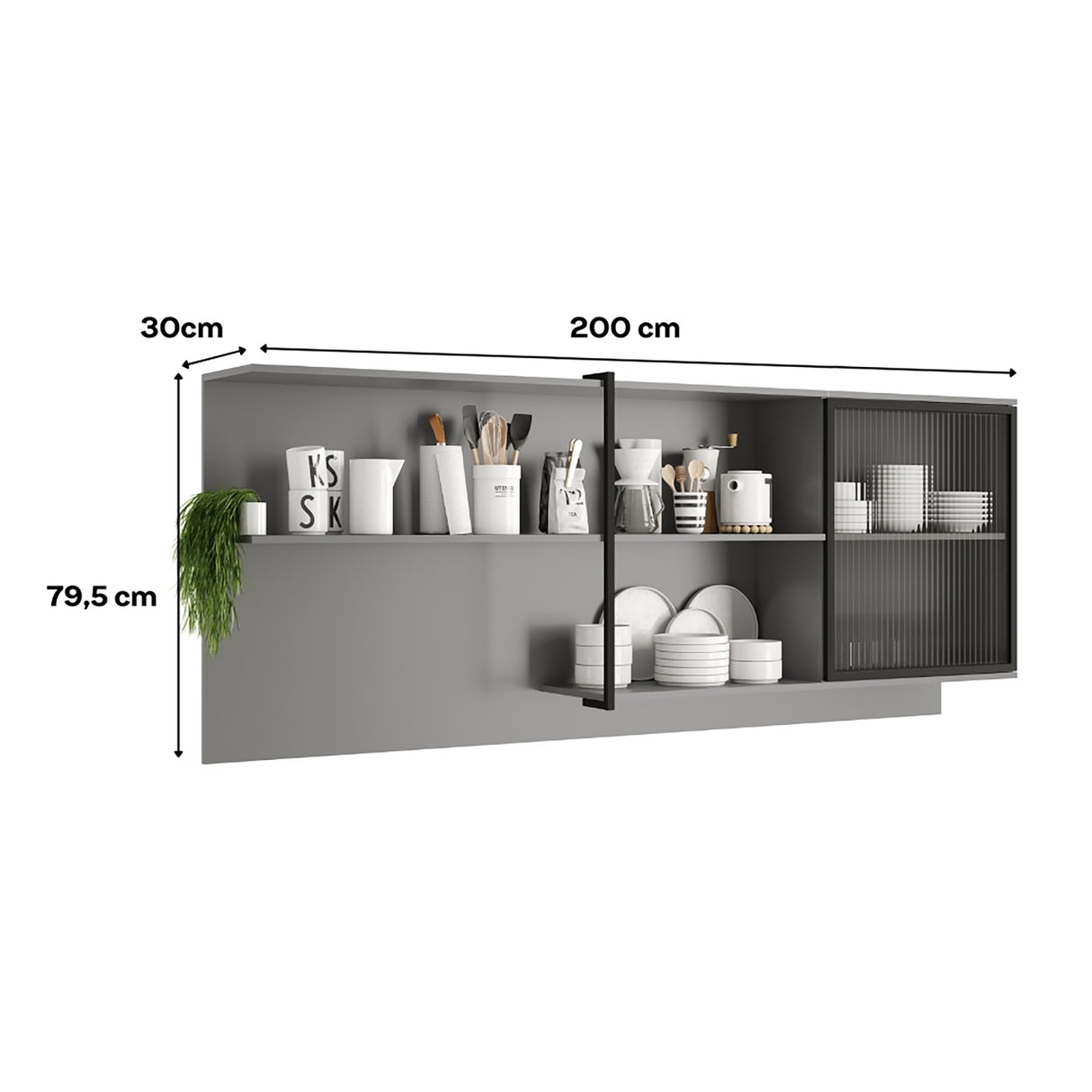 Mueble Superior Gris 200x79.5cm con Cuatro Cajones - Muebles Superiores | Bylmo