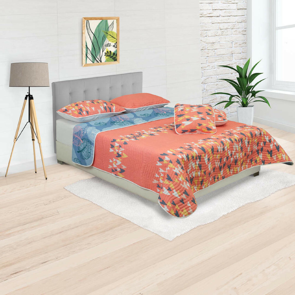 Cubrelecho Español Solicrele Rosado y Azul de Corazones Para Cama Sencilla 100 X 190 Cm - Tendidos y Cubrelechos | Bylmo