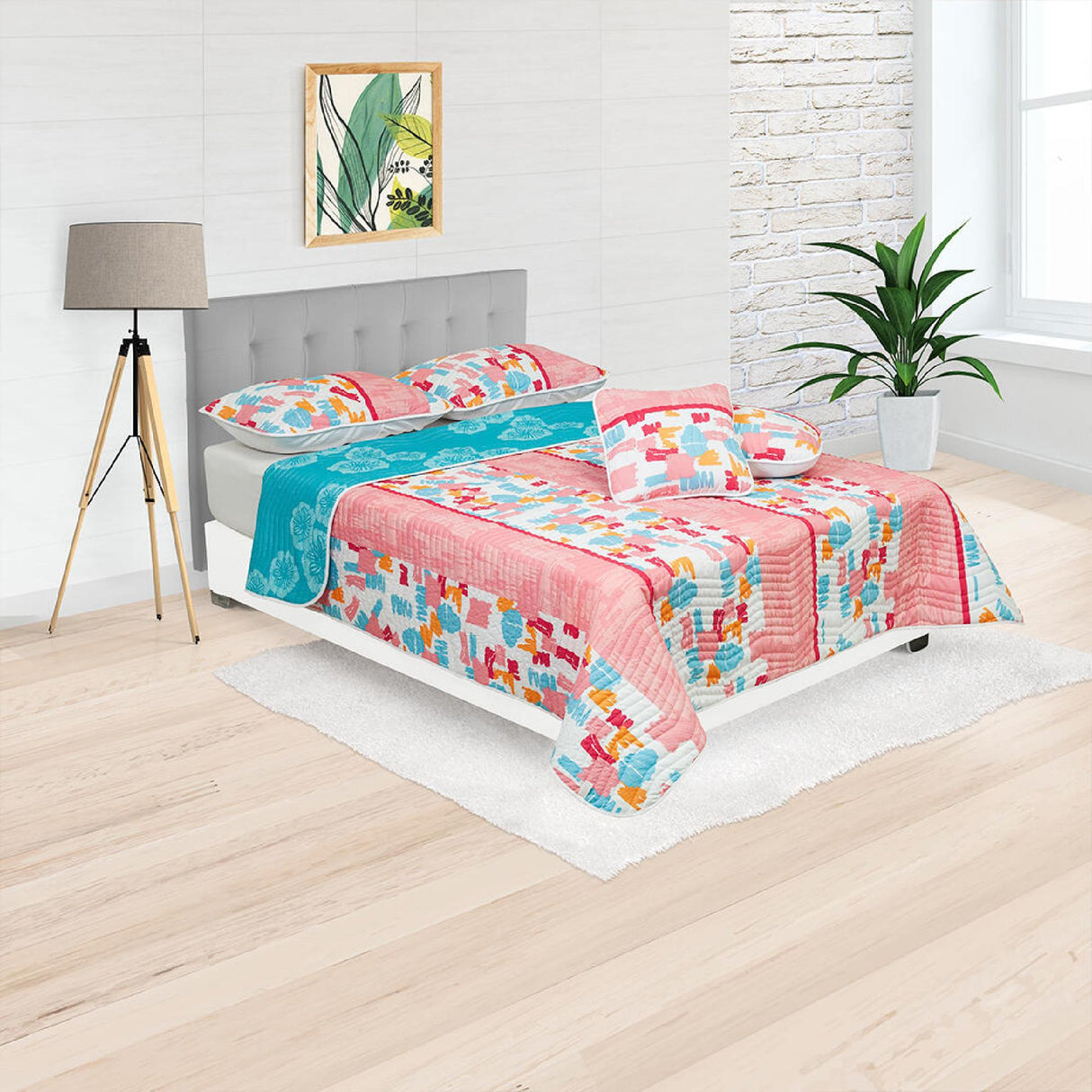 Cubrelecho Español Ambete Rosado y Blanco de Trazos Para Cama Semidoble 120 X 190 Cm - Tendidos y Cubrelechos | Bylmo