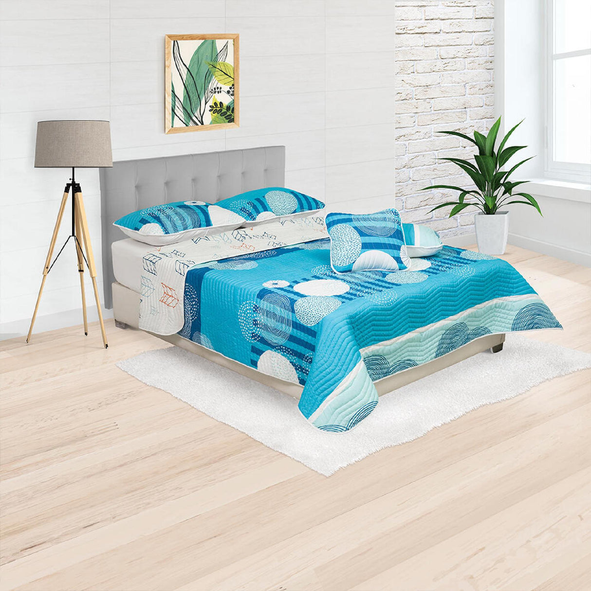 Cubrelecho Español Ambete Azul Aguamarina de Círculos Para Cama Semidoble 120 X 190 Cm - Tendidos y Cubrelechos | Bylmo