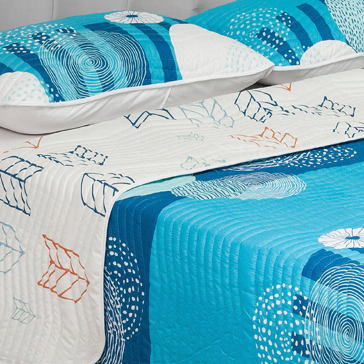 Cubrelecho Español Ambete Azul Aguamarina de Círculos Para Cama Semidoble 120 X 190 Cm - Tendidos y Cubrelechos | Bylmo