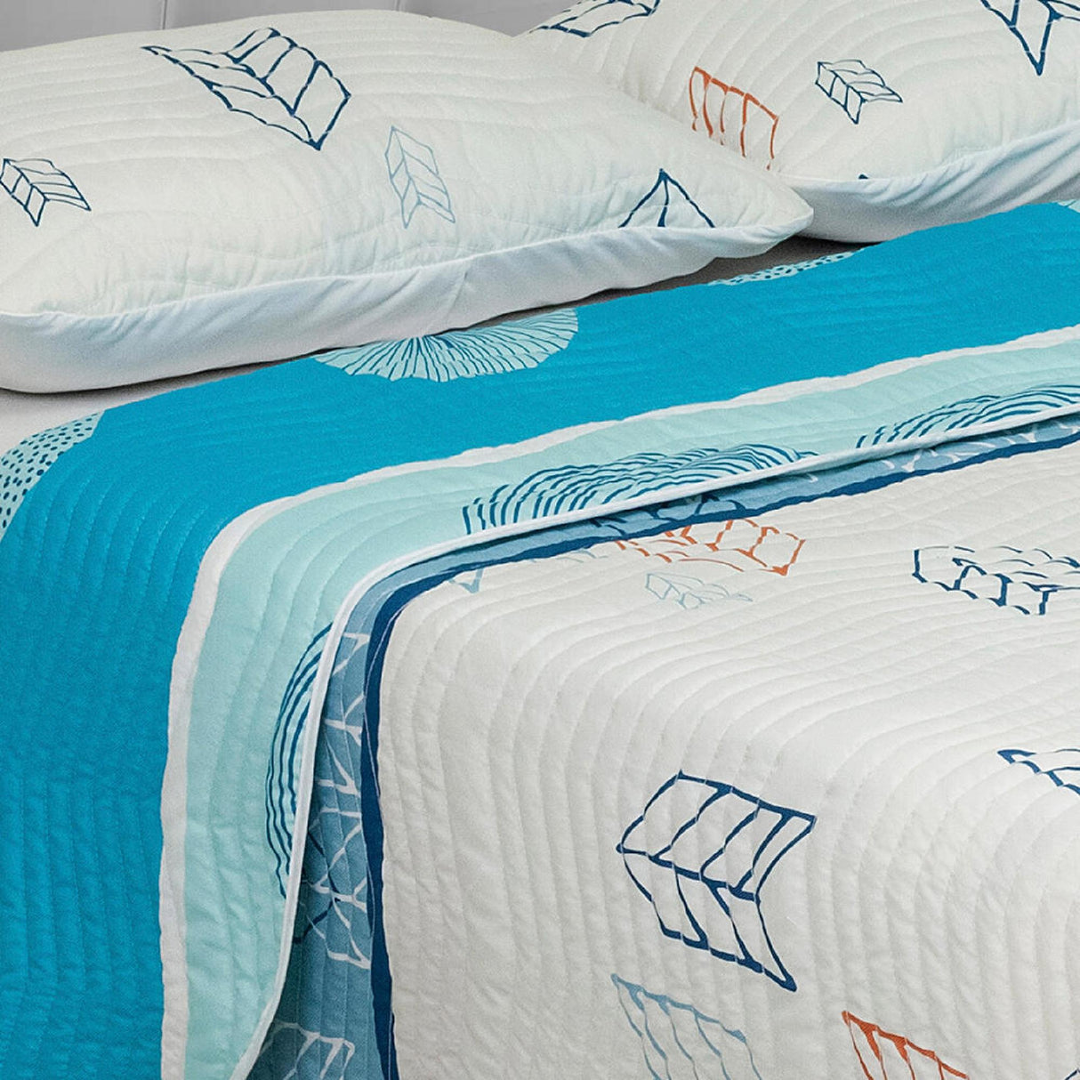 Cubrelecho Español Ambete Azul Aguamarina de Círculos Para Cama Semidoble 120 X 190 Cm - Tendidos y Cubrelechos | Bylmo